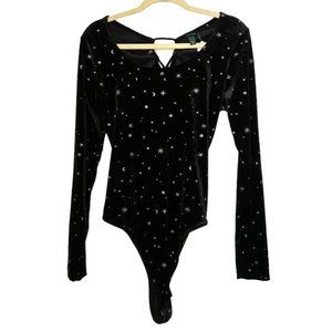 Wild Fable Black Velvet Lace-up Bodysuit Silver Stars size L
